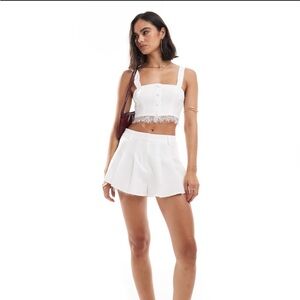 ASOS Miss Selfridge lace trim corset top and shorts set in ivory - Size US 4/6